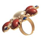 Teklagyöngy gyűrű vörös kövekkel