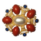 Teklagyöngy gyűrű vörös kövekkel