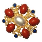 Teklagyöngy gyűrű vörös kövekkel